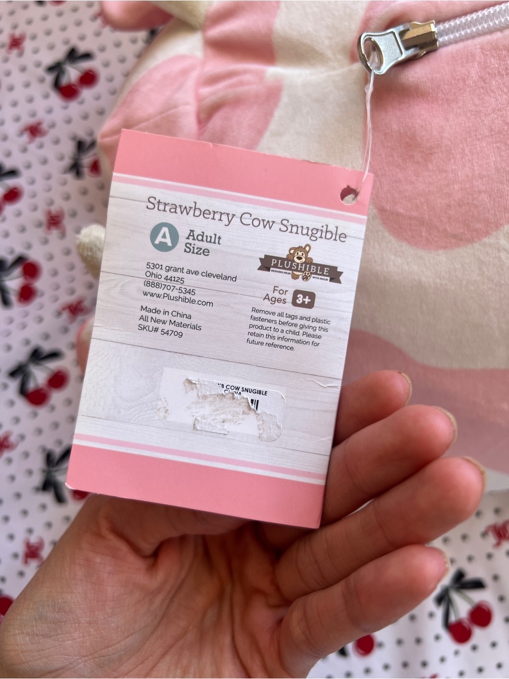 Plushible Rosie the Strawberry Cow Snugible - Picture 4 of 6